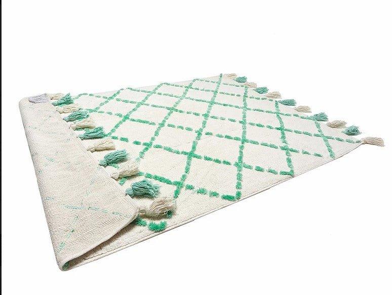 Alfombra Infantil Algodón 100% Lavable Tanger Aratextil Blanco/Menta - Nanetes #